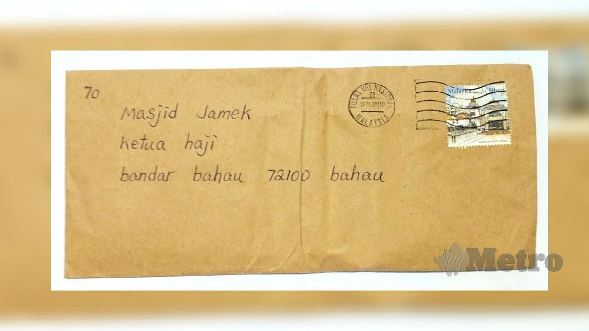 Sampul surat yang dikirim ke Masjid Jamek Bahau. Foto Abnor Hamizam Abd Manap   