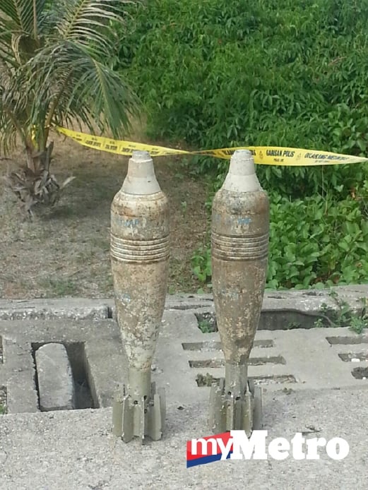 KELONGSONG bom mortar yang ditemui nelayan pagi tadi. FOTO Mohd Hilmie Hussin 