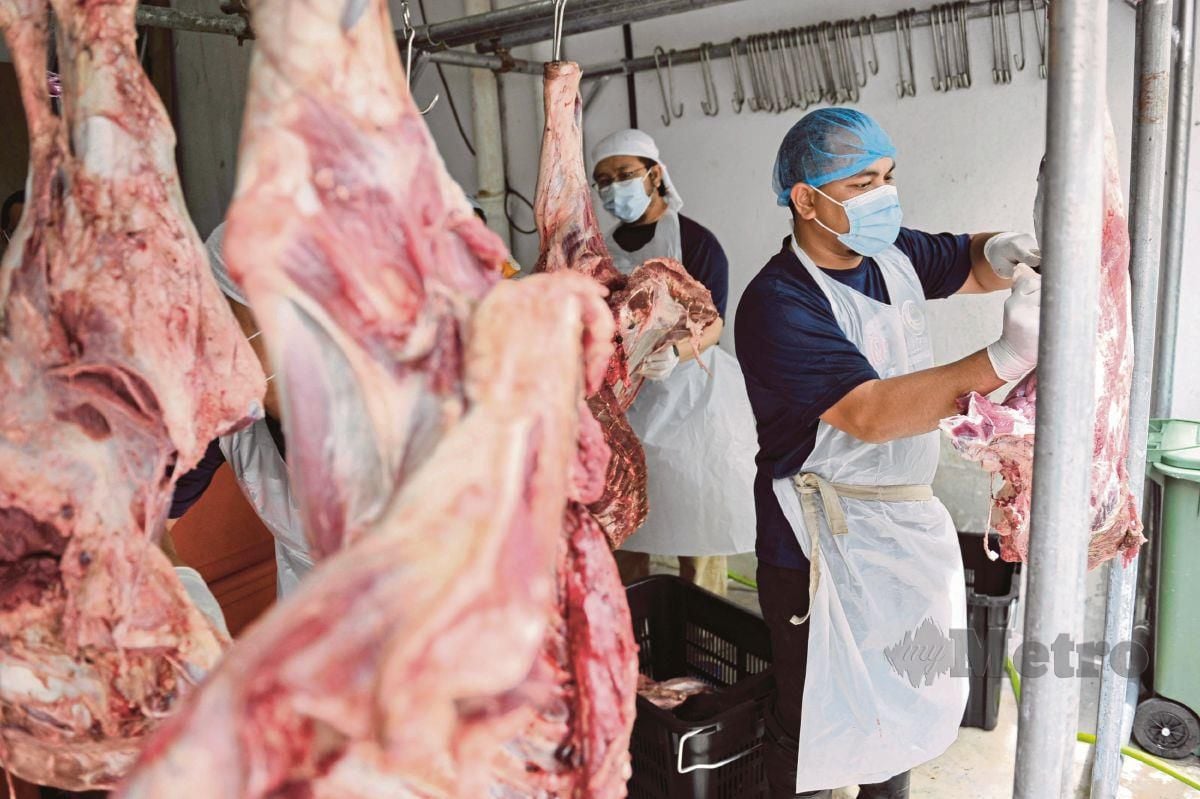 KAKITANGAN YaPEIM melapah daging lembu korban pada program ibadah korban sempena Qaseh Raya Aidil Adha YaPEIM di Kampung Attap, Kuala Lumpur.