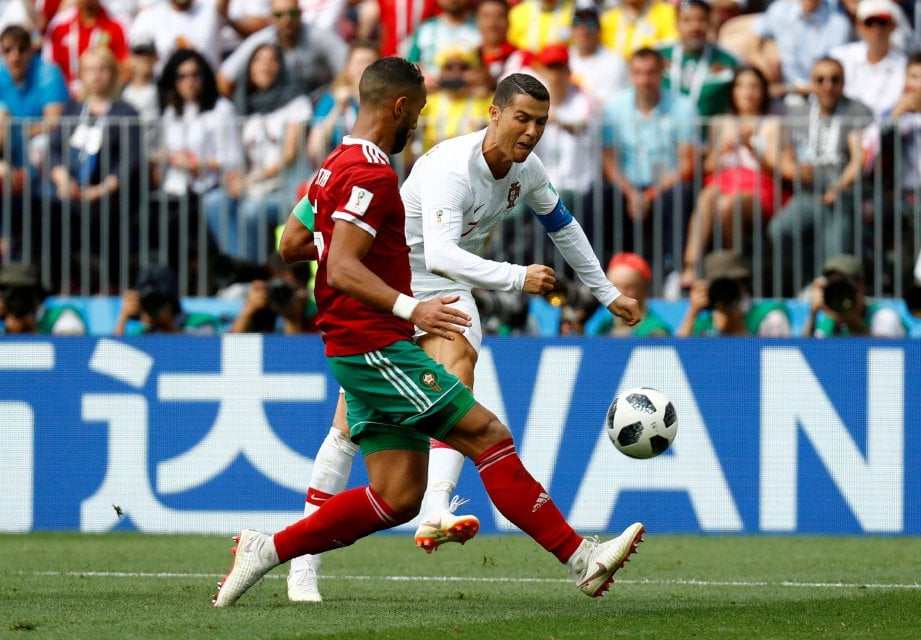 RONALDO sudah jaring empat gol dalam Piala Dunia 2018. FOTO/AFP 