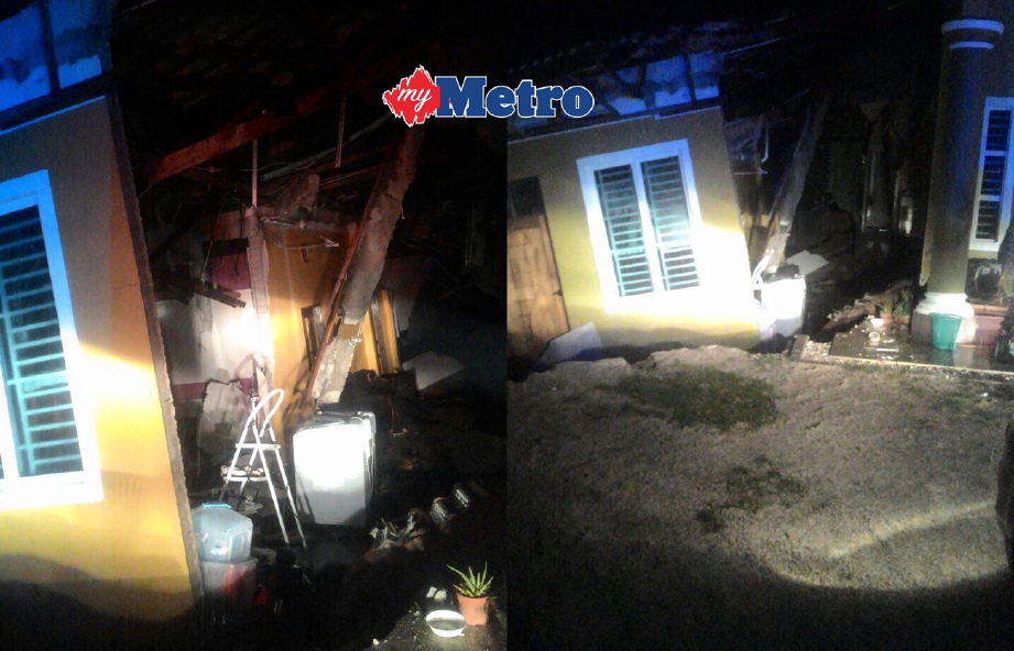 SEBUAH rumah yang terjejas akibat tanah runtuh di Kampung Simpol Berlubang, dekat Kepas, Machang. FOTO ihsan bomba