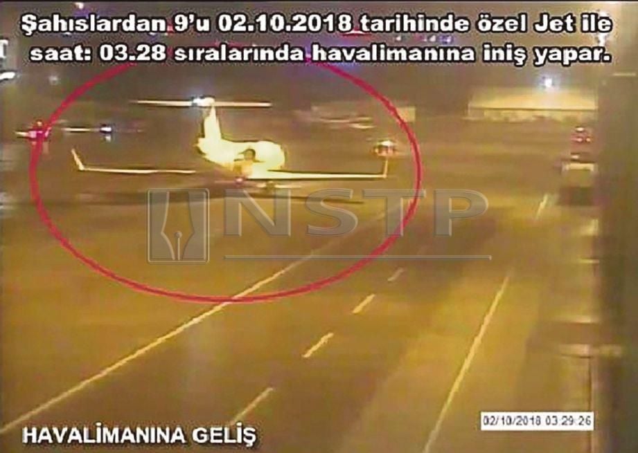 SALAH satu jet persendirian yang digunakan pasukan 15 anggota yang dihantar  Riyadh ke Istanbul. - Agensi