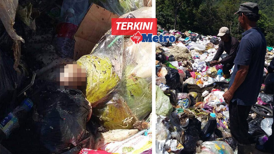 MAYAT bayi perempuan masih bertali pusat ditemui di tempat pembuangan sampah di Kampung Bukit Tajol, Banggol Judah, Machang. FOTO ihsan Polis