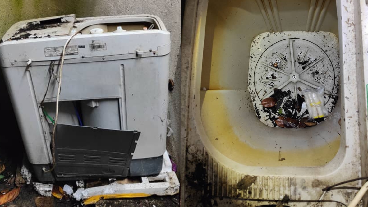 DADAH disorokkan di dalam mesin basuh lama berkenaan. FOTO Ihsan PGA7