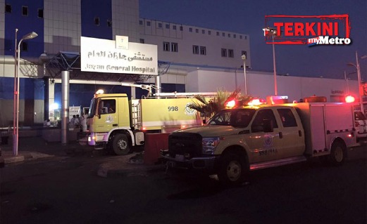 KEBAKARAN di Hospital Besar Jazan menyebabkan 25 orang maut dan 107 cedera. FOTO Agensi Pertahanan Awam Arab Saudi