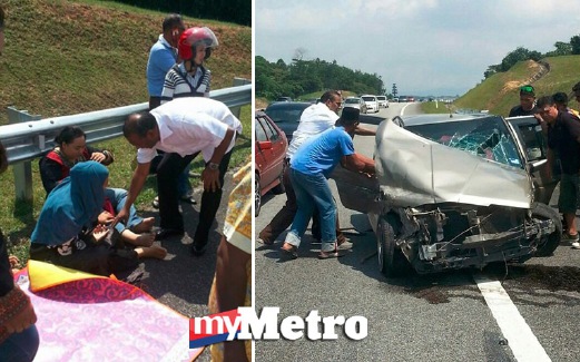 MANGSA cedera ringan selepas kereta terbabas. FOTO Khairul Najib Asarullah Khan