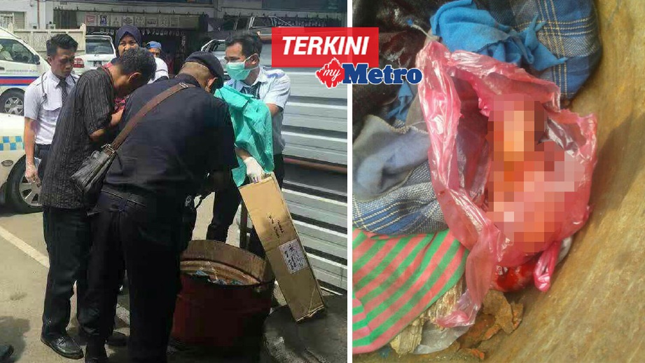 JANIN ditemui di dalam tong sampah berdekatan bengkel kereta. FOTO Nasrawati Syarifuddin