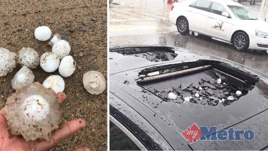 ANTARA gambar yang dimuat naik di Twitter selepas kejadian hujan batu. FOTO Arab News