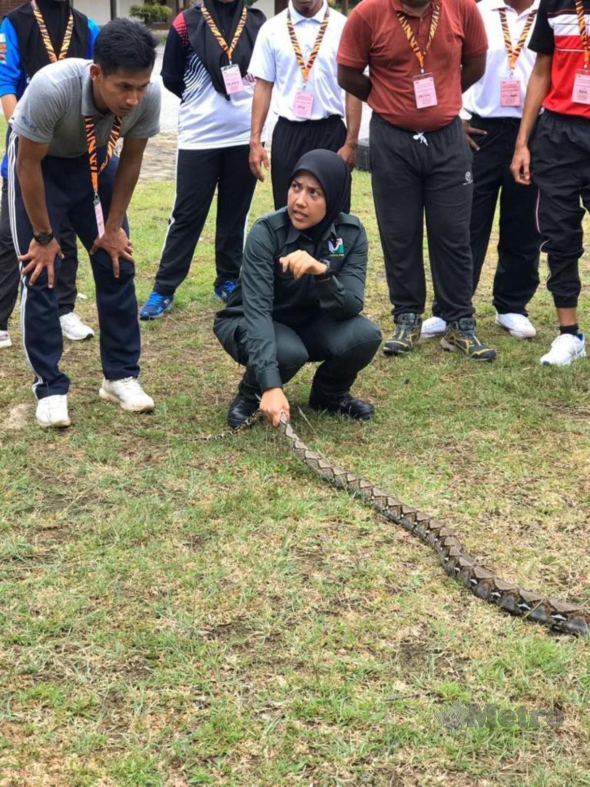 JULIAWANI pada sesi pengajaran berkaitan pengendalian ular.