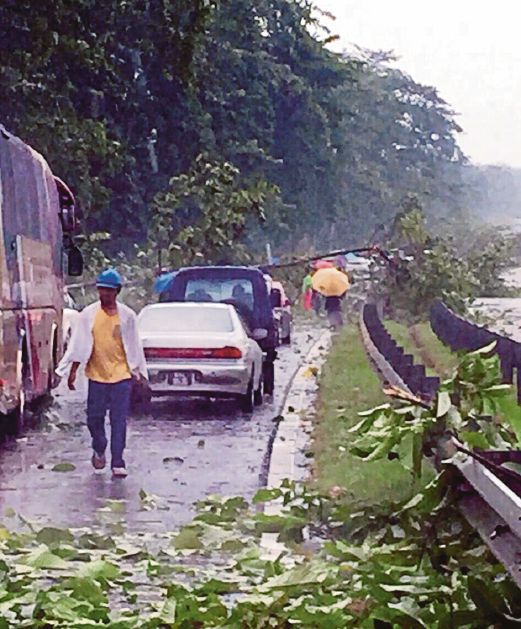 KEADAAN Lebuhraya LPT  sesak selepas kejadian pokok tumbang akibat ribut, semalam.