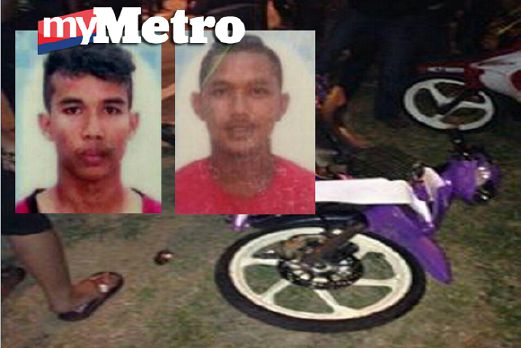 Cha Kirin (kiri) dan Muhamad Shazmin maut dalam kemalangan motosikal 1 pagi tadi. FOTO Hamzah Osman dan ihsan pembaca