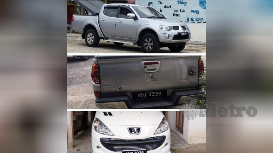 KENDERAAN pacuan empat roda Mitsubishi Triton dan kereta Peugot 207 milik seorang guru dilarikan penjenayah selepas kediamannya dipecah masuk di Lengkok Tambun Permai, Tambun, Ipoh, awal pagi semalam. FOTO ihsan polis.