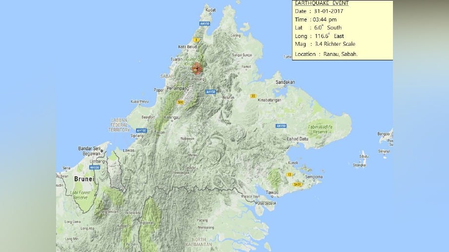 GEMPA bumi lemah yang dikesan. FOTO Jabatan Meteorologi Malaysia