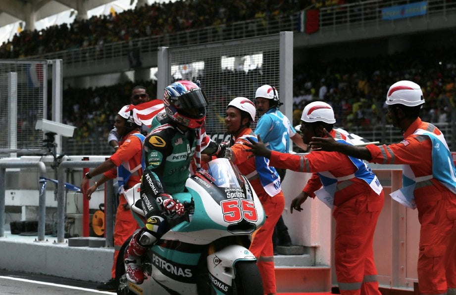 HAFIZH menduduki tempat keenam perlumbaan Moto2 di Litar Antarabangsa Sepang. FOTO/LUQMAN HAKIM ZUBIR 