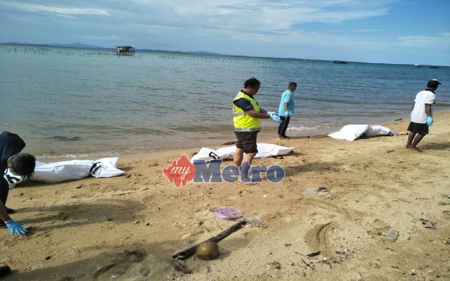 Keadaan tiga mayat yang tidak dikenali ditemui terapung di perairan Tanjung Malawali, Kudat.
