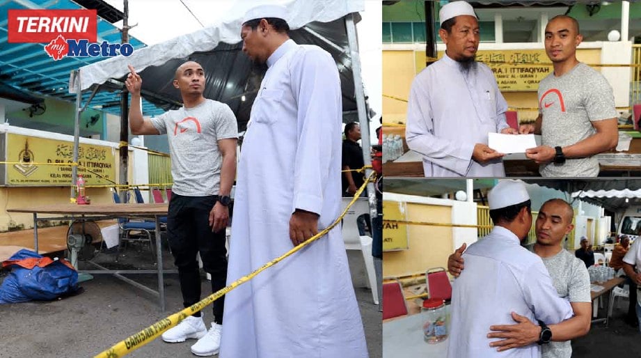Azizulhasni memeluk Mohd Zahid ketika mengunjungi Tahfiz Darul Quran Ittifaqiyah. FOTO MOHAMAD SHAHRIL BADRI SAALI