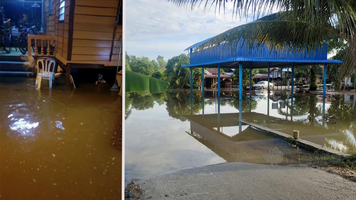 KAWASAN perumahan di Panchor, Pantai Remis yang dilanda banjir susulan air pasang besar. FOTO ihsan pembaca