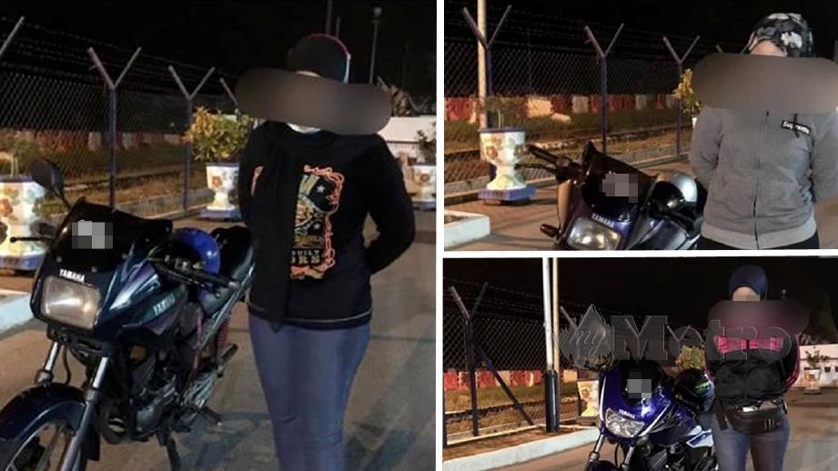 TIGA wanita ditahan selepas didapati berlumba haram. FOTO ihsan Polis