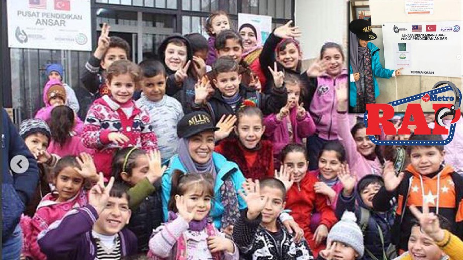 Fara bersama anak anak pelarian Syria. FOTO Instagram Fafau