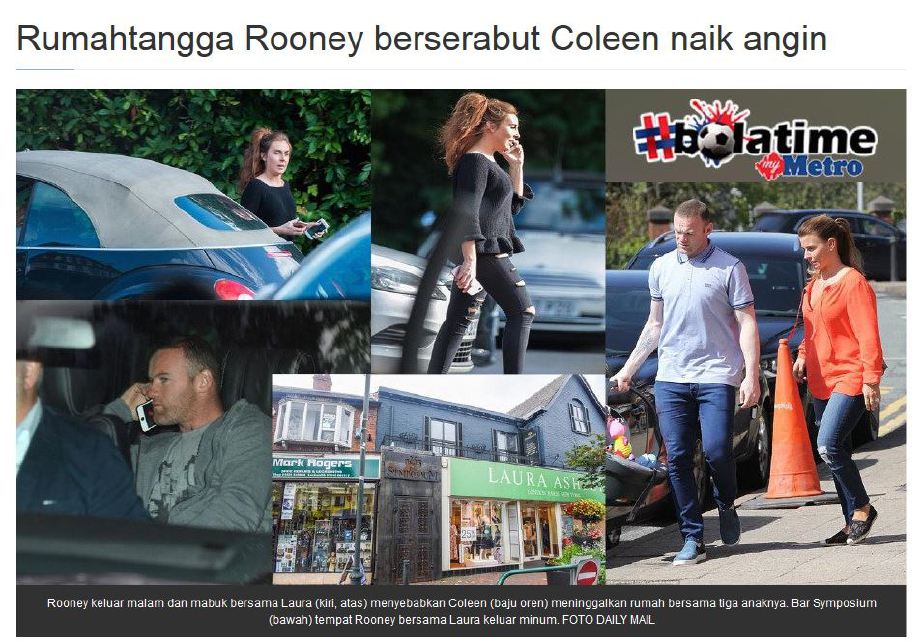 Laporan rumahtangga Rooney bergolak sebelum ini.  