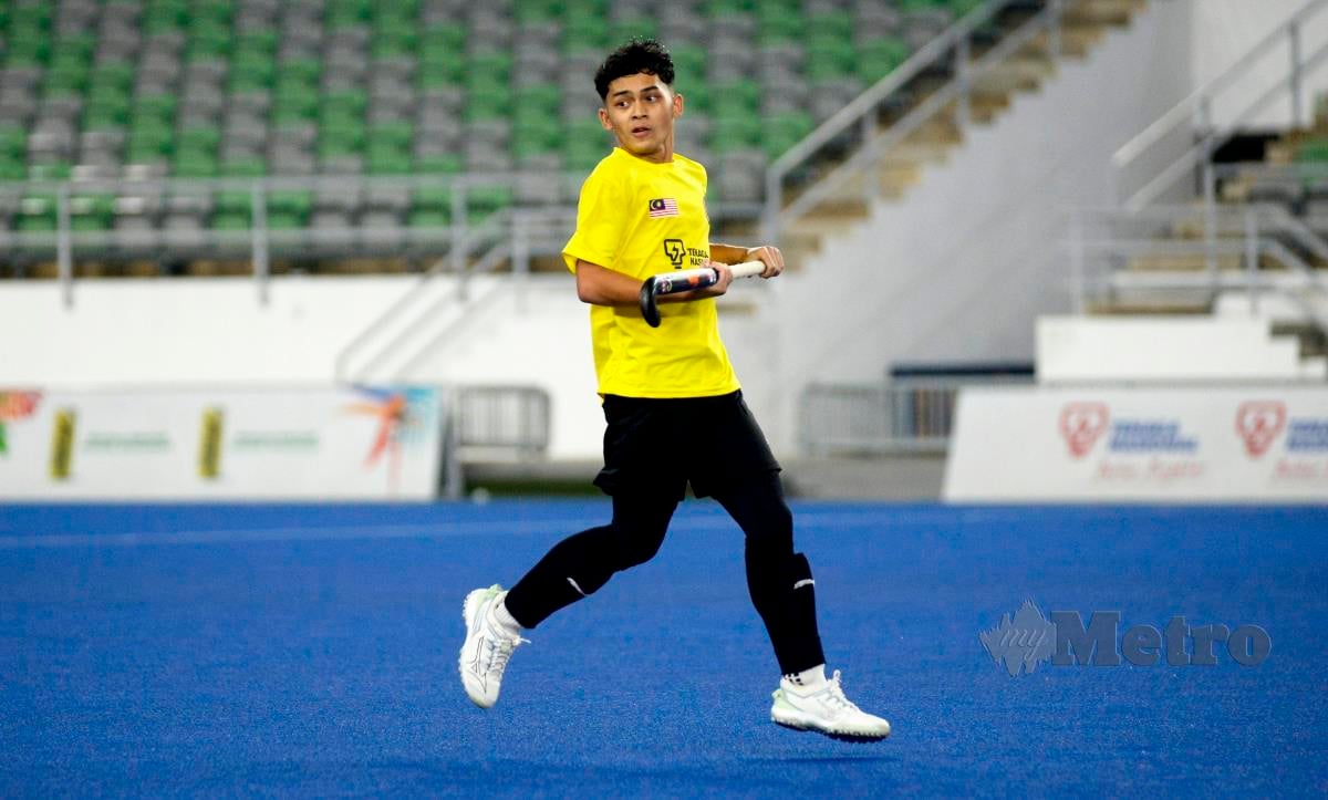 ADAM  ketika menjalani sesi latihan skuad hoki kebangsaan di Stadium Hoki Nasional, Bukit Jalil. FOTO Aizuddin Saad