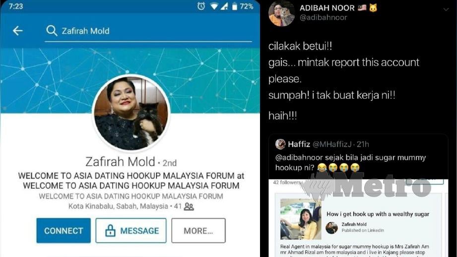 AKAUN LinkedIn palsu menggunakan gambar Adibah Noor mempromosikan aktiviti persudalan. FOTO Instagram Adibah Noor