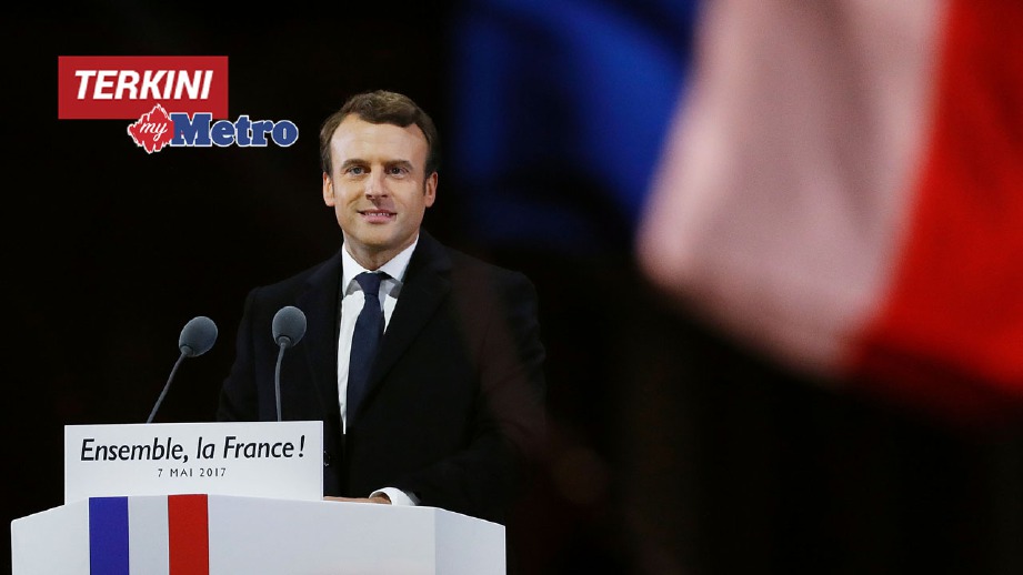 EMMANUEL Macron memberi ucapan di Muzium Louvre di Paris. FOTO AFP