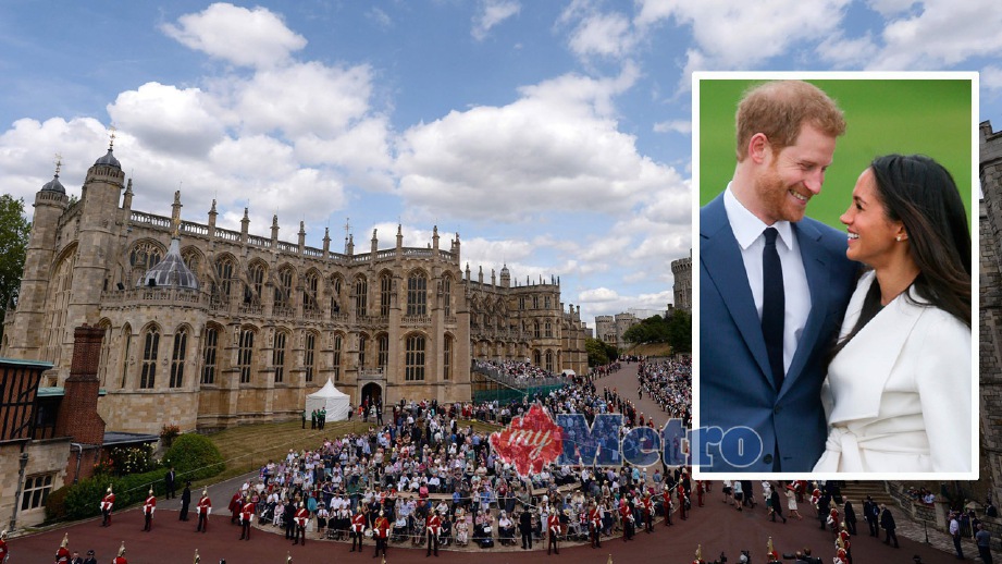 ST George's Chapel, Windsor Castle di mana Harry dan Meghan (gambar kecil) bakal mengadakan upacara perkahwinan mereka. FOTO AFP