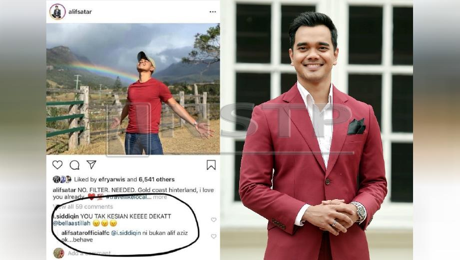 ALIF Satar harap netizen lebih peka dan tidak mengeluarkan kata-kata keterlaluan di Instagramnya. FOTO Instagram Alif Satar dan Arkib NSTP