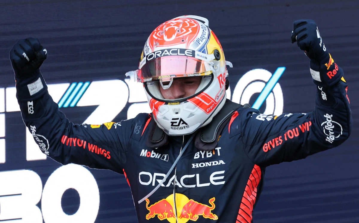 GAYA Verstappen meraikan kemenangan di Litar Catalunya. FOTO AFP