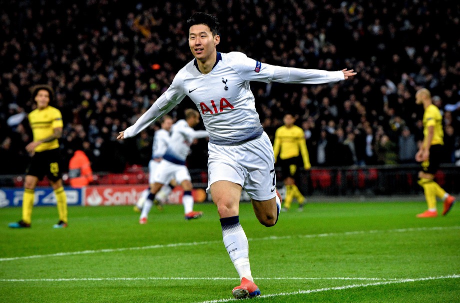 Pemain Tottenham Hotspur, Heung-min Son menjaringkan gol pembukaan pasukannya dalam saingan Liga Juara-Juara, pagi tadi. FOTO Agensi