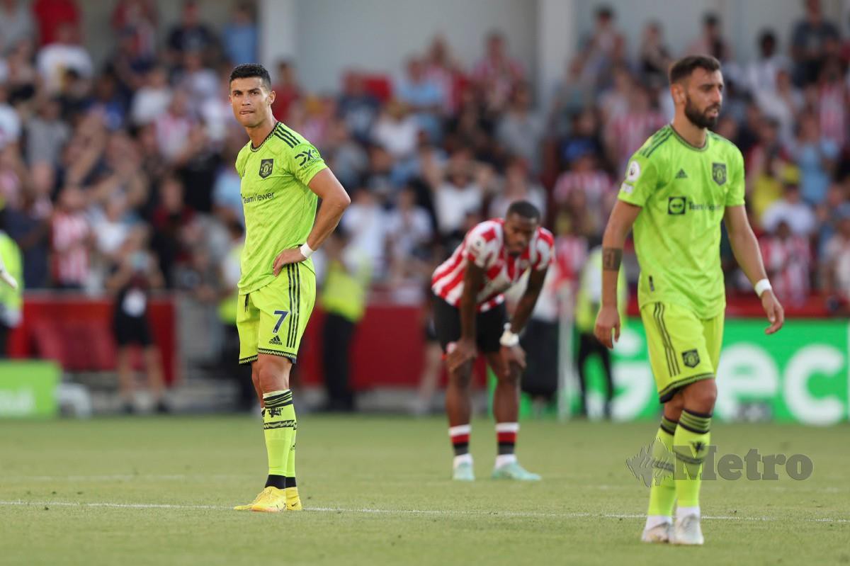REAKSI tidak puas hati Ronaldo selepas tamat perlawanan. -FOTO AP