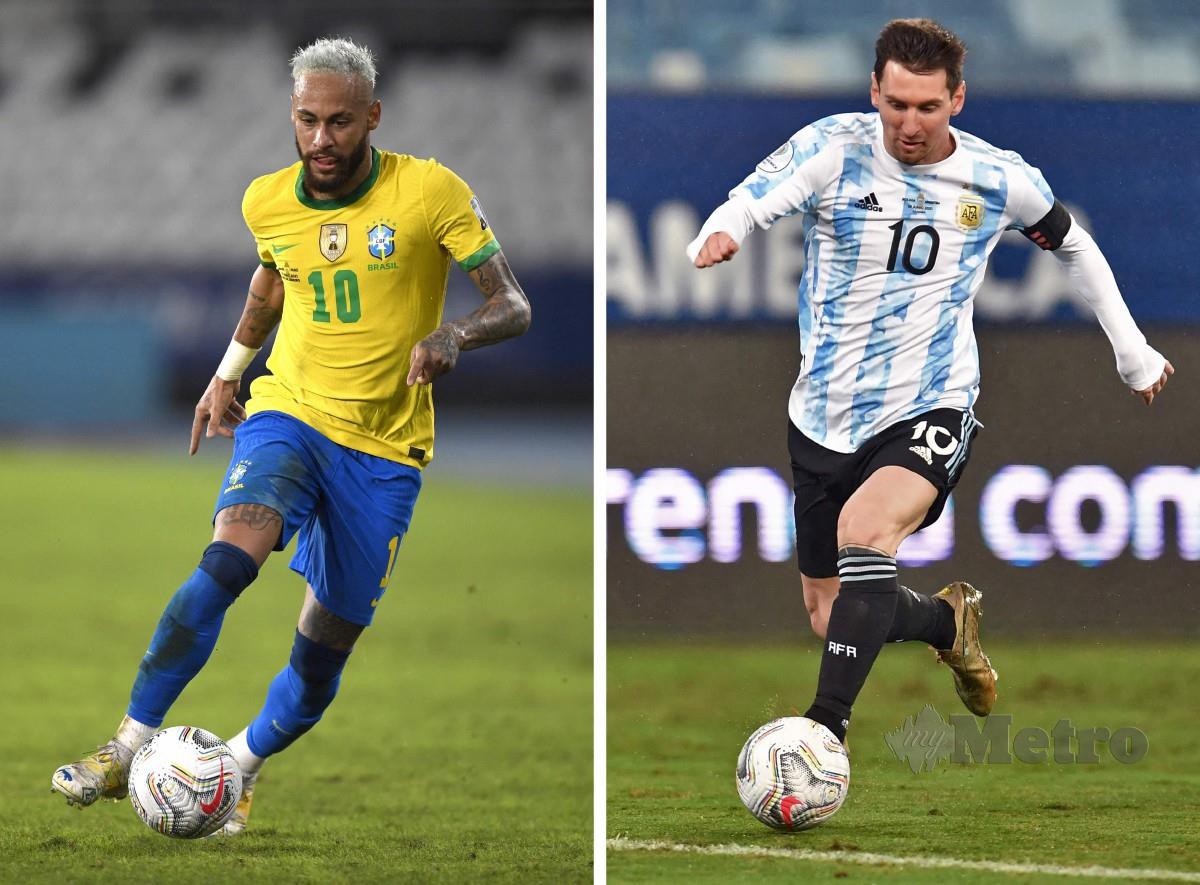 NEYMAR (kiri) akan bertembung dengan Messi pada aksi final esok. FOTO AFP
