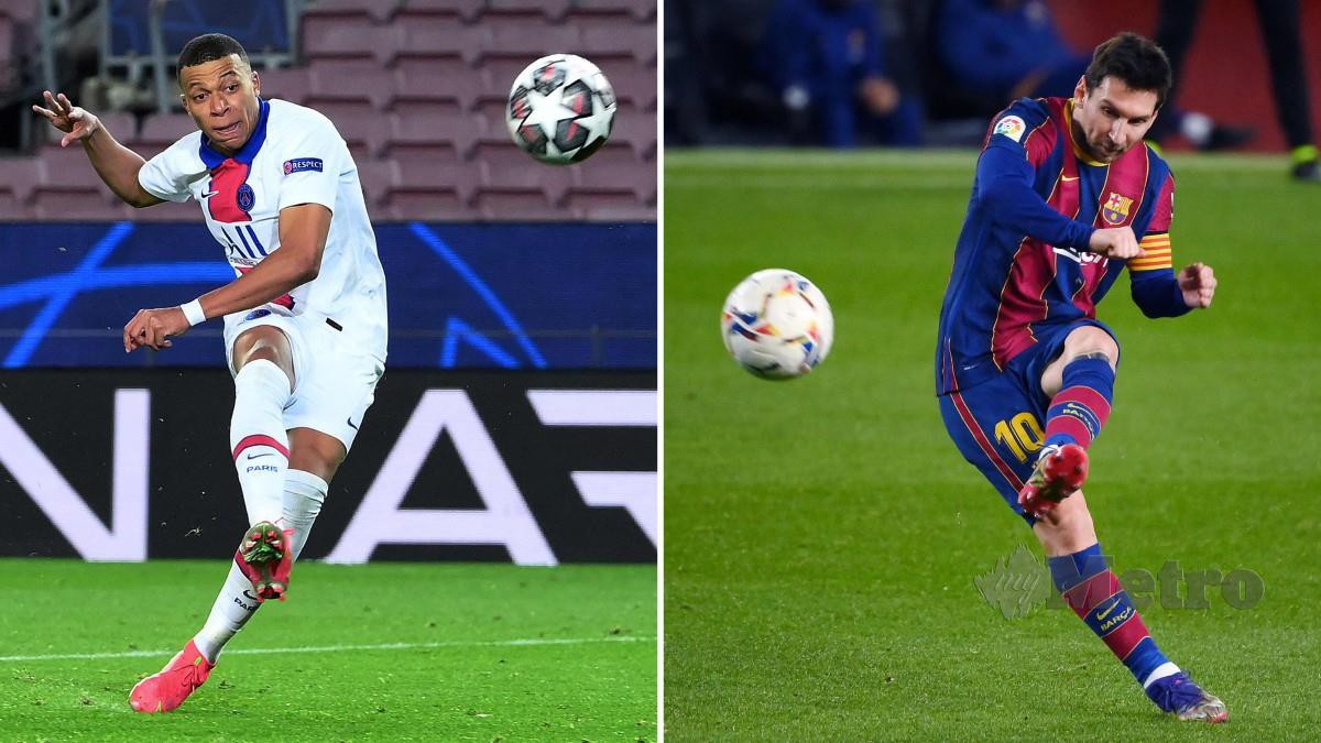 MBAPPE (kiri) dan Lionel Messi dijangka akan bertembung sekali lagi pada perlawanan kedua. FOTO AFP