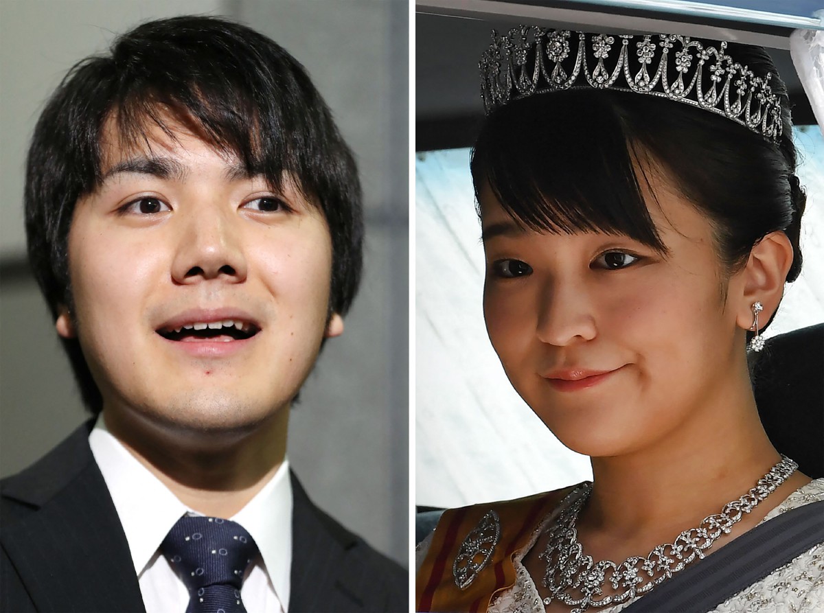Komuro (kiri) berkahwin dengan  Puteri Jepun, Mako. FOTO AFP