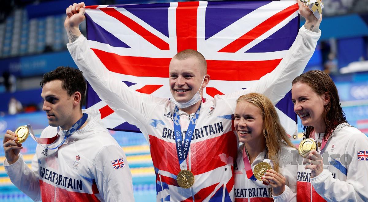 KUARTET Britain lakar sejarah dalam acara 4x100m campuran yang kali pertama dipertandingkan. FOTO EPA