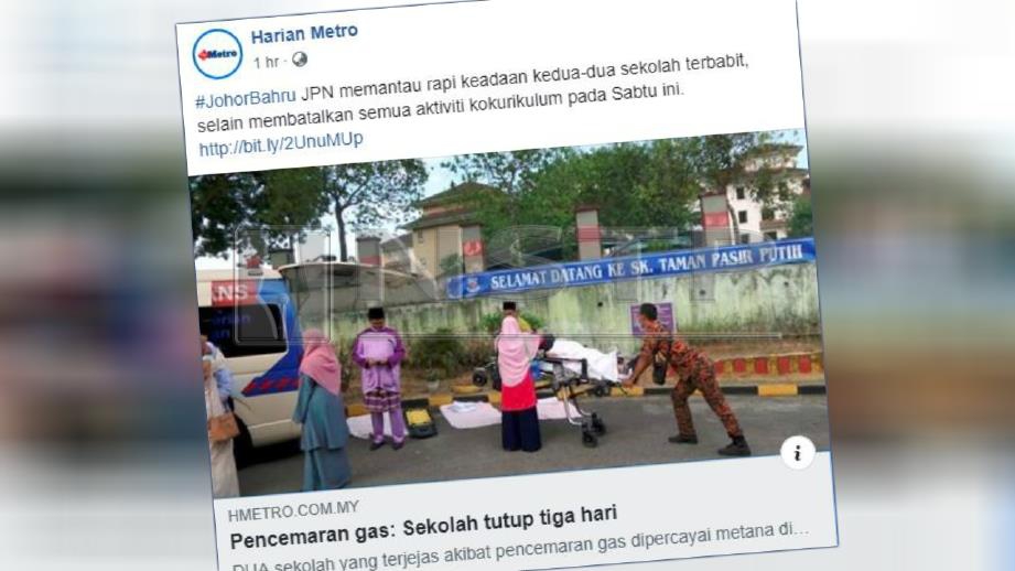 LAPORAN pencemaran gas metana di Pasir Gudang, Johor Bahru di portal Harian Metro.