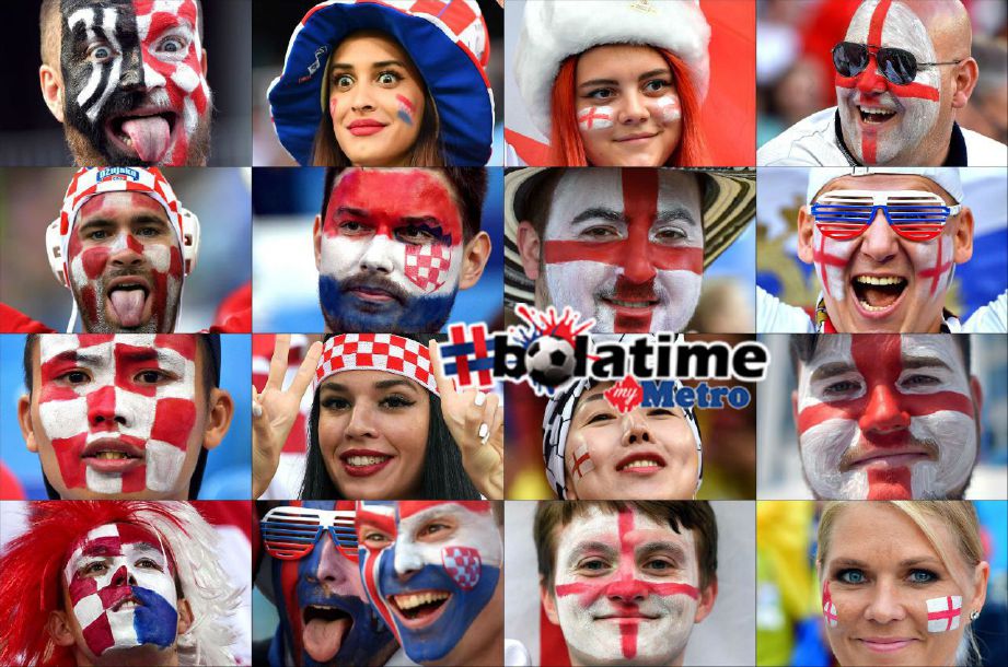 KOMBINASI gelagat penyokong Croatia dan England. Foto/AFP