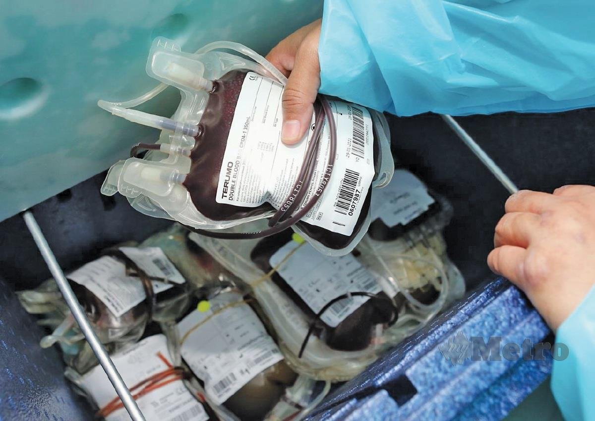 DARAH penuh penderma di Tabung Darah Jabatan Perubatan Transfusi PPUM. FOTO Amirudin Sahib
