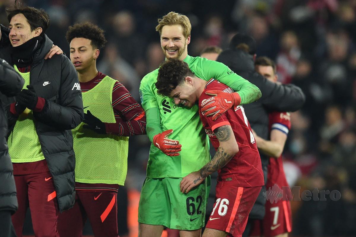 KELLEHER (tengah) cemerlang bantu Liverpool catat kemenangan. -FOTO AFP