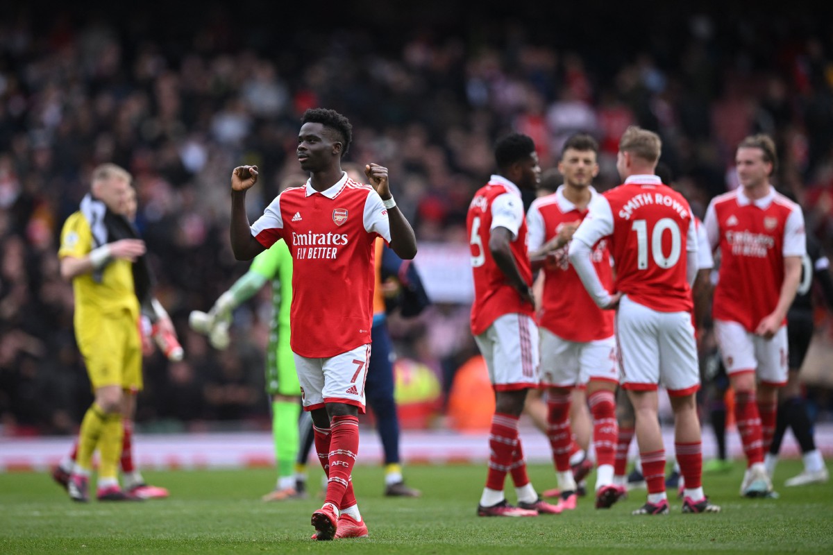 SAKA meledak dua gol buat Arsenal. FOTO AFP 