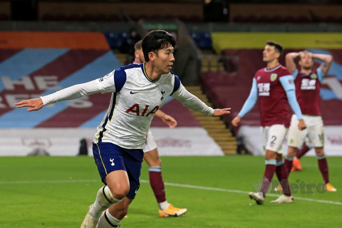 Penyerang Tottenham Hotspur, Son Heung-Min meledak gol ketika berdepan Burnley pada aksi Liga Perdana. FOTO AFP