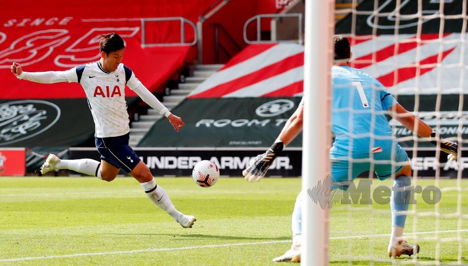 HEUNG Min menjaringkan empat gol untuk membantu Spurs mencatat kemenangan 5-2 ke atas Southampton. FOTO AFP