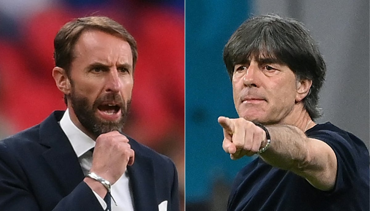 SOUTHGATE (kiri) dan Low bakal mempertaruhkan strategi terbaik masing-masing di Wembley. FOTO AFP