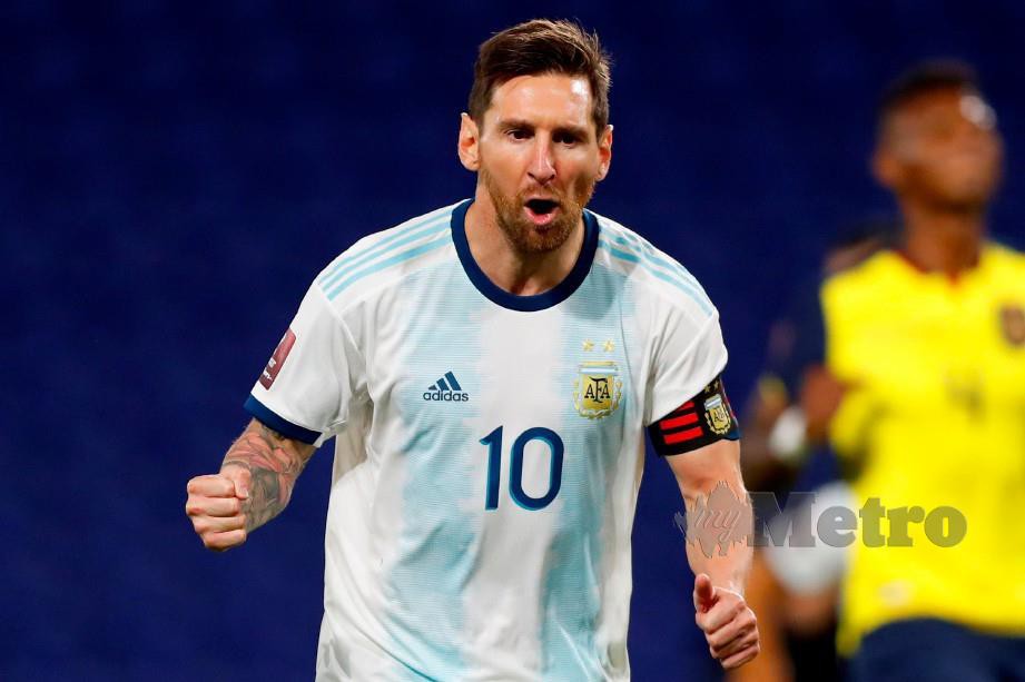 REAKSI Messi selepas menjaringkan gol untuk Argentina. FOTO AFP 