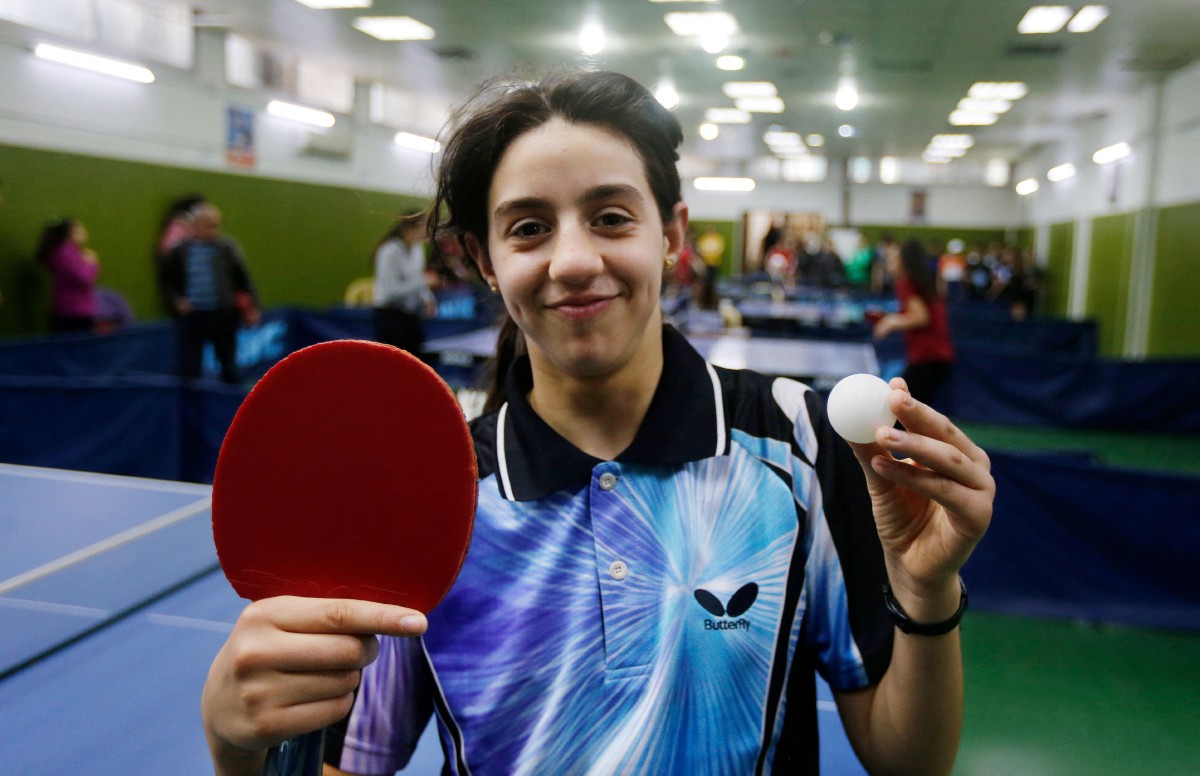 Pemain ping pong Syria, Hend Zaza. FOTO AFP