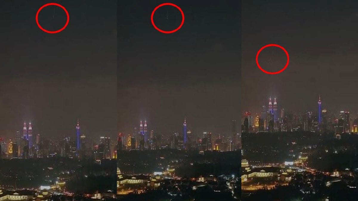 TANGKAP layar daripada video tular menunjukkan objek asing bercahaya di ruang udara di ibu negara. 