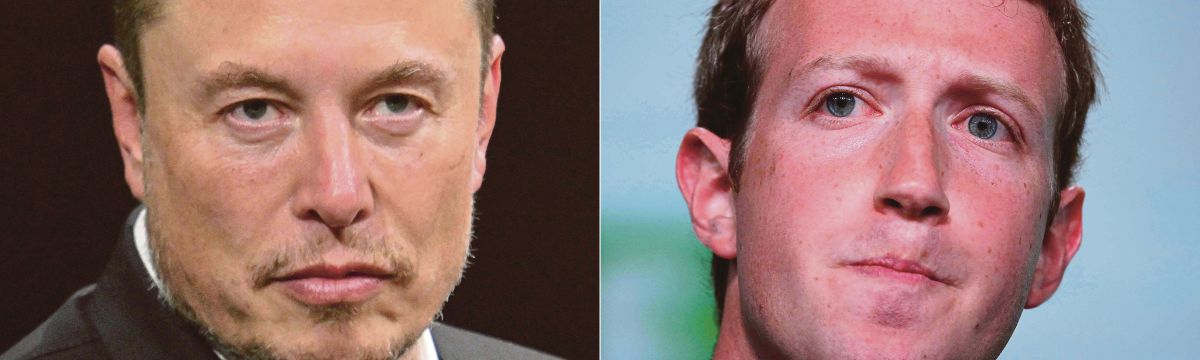 ELON Musk (kiri) dan Mark Zuckerberg. FOTO AFP