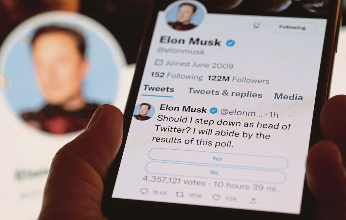 AKAUN Twitter Elon Musk. FOTO AFP 