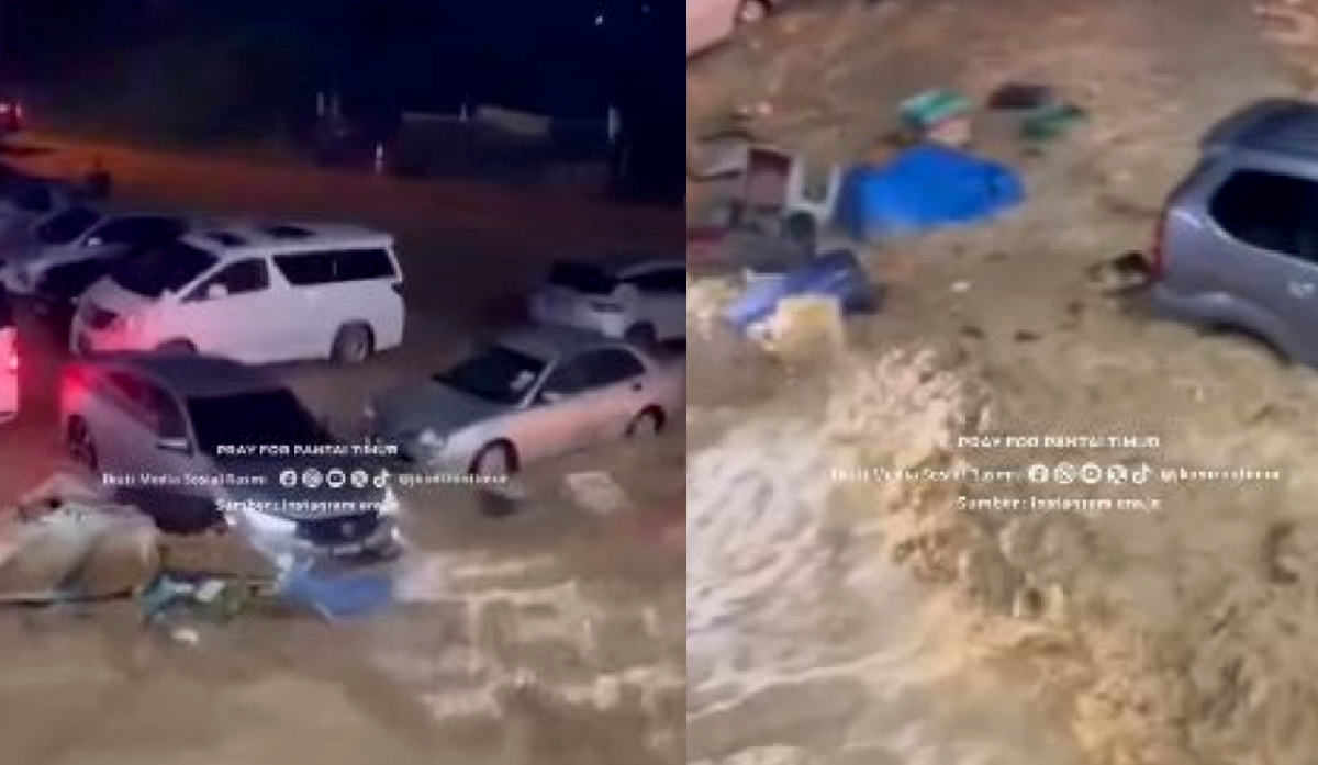 RAKAMAN video kejadian yang tular di Facebook menunjukkan arus deras turun dari kawasan tinggi hingga membanjiri kawasan rendah di pekan Bukit Tinggi. FOTO FB JKOM ZON TIMUR